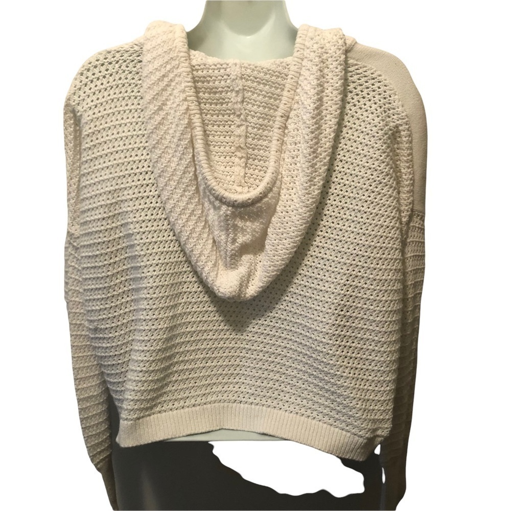 Victoria’s Secret White Sweater Hoodie Loose Knit Cropped Sz. Small Cotton - Picture 3 of 4